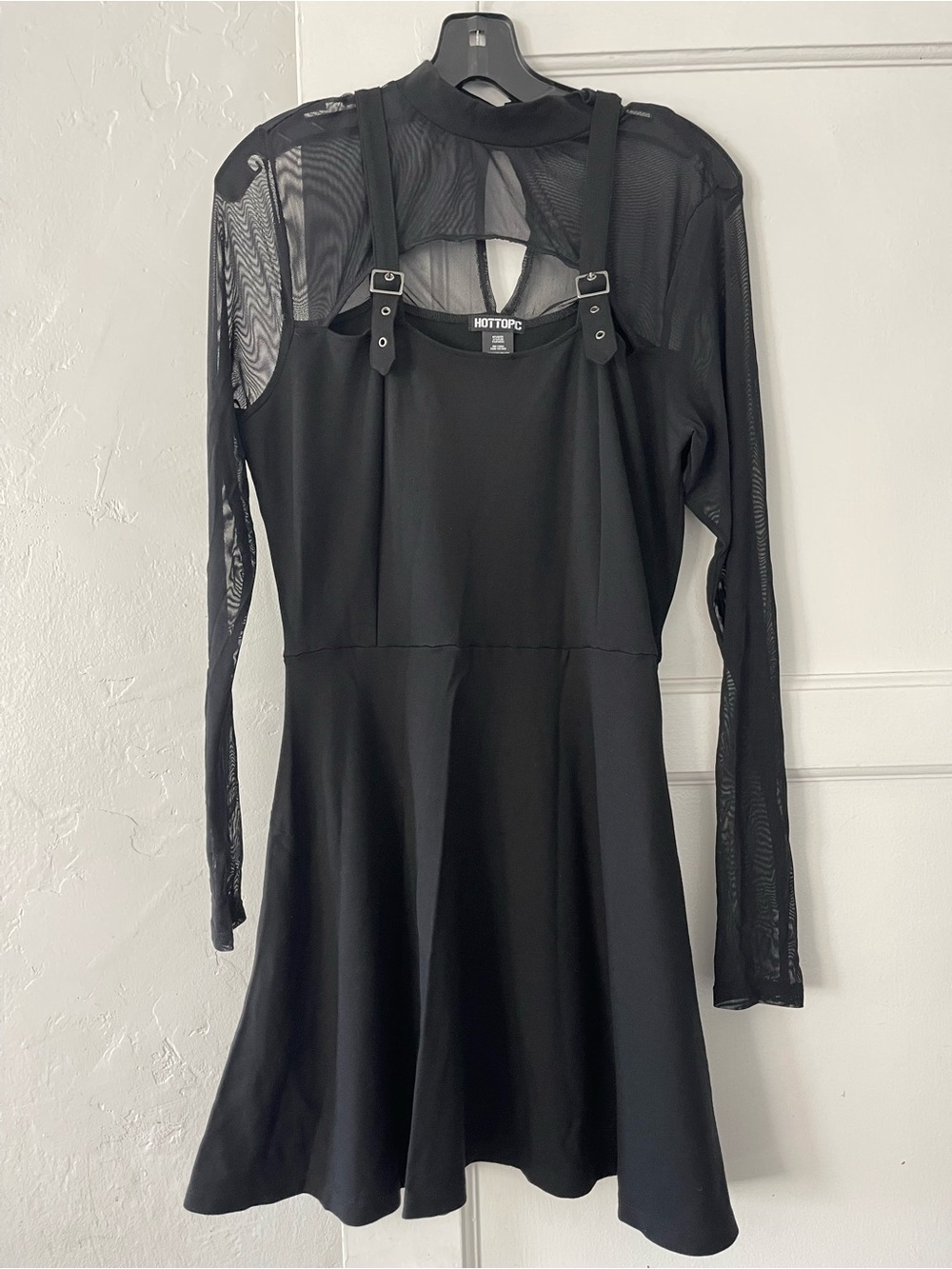 Hot Topic Black mesh and buckle Long Sleeve Cutout A-Line Dress - Picture 2 of 8